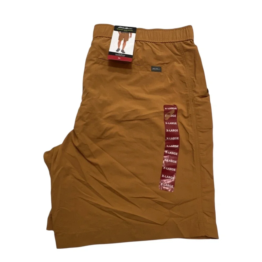 Eddie Bauer Ripstop Tech Shorts Mens XL Brown Sugar Moisture Wicking Hiking‎ NWT